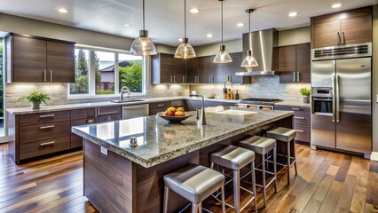 Modern kitchen renovation with sleek cabinets, granite countertops, and stainless steel appliances, perfect for cooking and entertaining in a stylish and functional space.