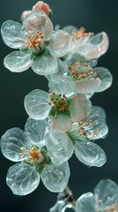 white and green crab apple flowers are on a window background poster 