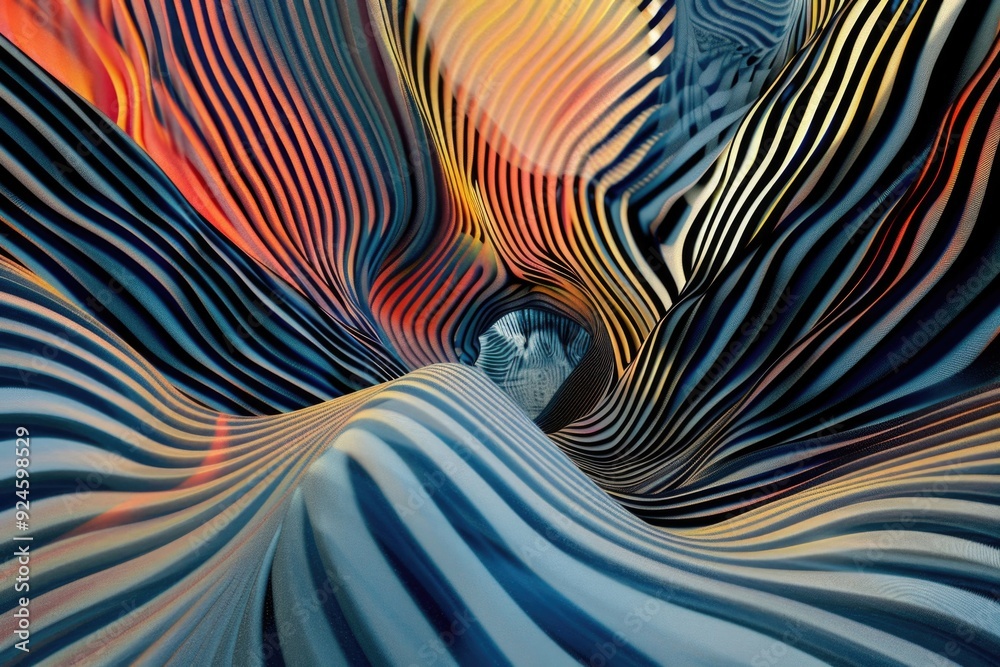Poster a person stands inside a vibrant, swirling tunnel with bright colors and patterns