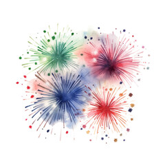 watercolor colorful wireworks isolated on a transparent background, new year fireworks, independence day , transparent png background