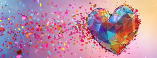 Abstract 3D Heart With Confetti Burst