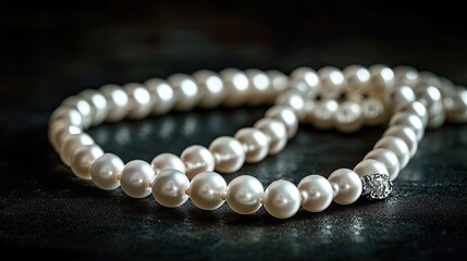 A pearl necklace with a matching bracelet, displayed against a dark background for contrast.