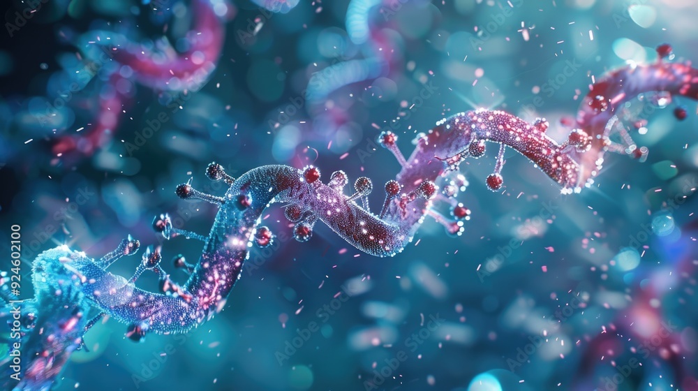 Poster Close up view of a double helix DNA molecule structure