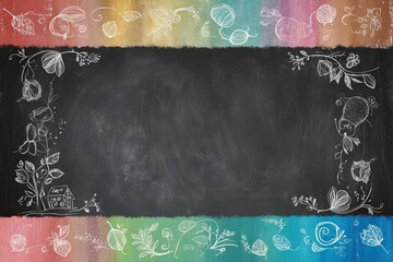 Nostalgic Chalkboard Gradient Artwork with Whimsical Illustrations in Playful Colors