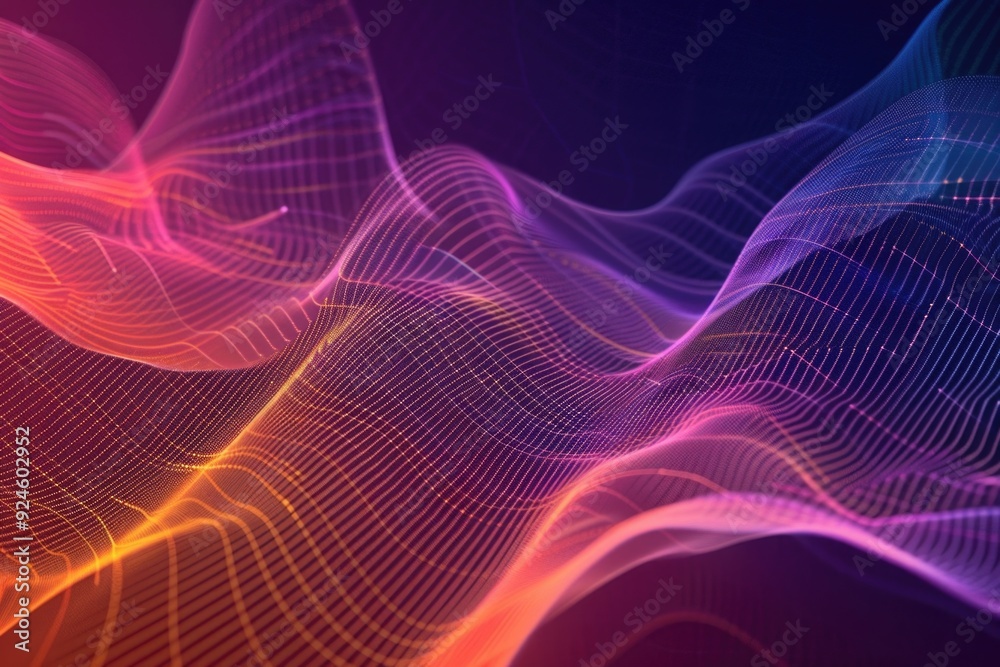 Poster A computer-generated image of colorful wave-like lines