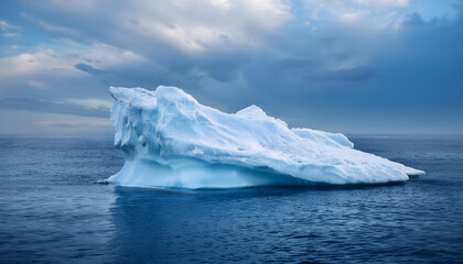 High-detail Arctic iceberg on serene ocean, realistic landscape with snow patterns, ideal for nature projects