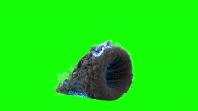 teleportation vortex on green background. 3d animation of a magic portal. side view of a magic teleportation portal. smoke magic portal isolated