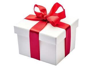 Obraz premium White gift box with red ribbon bow, isolated on white