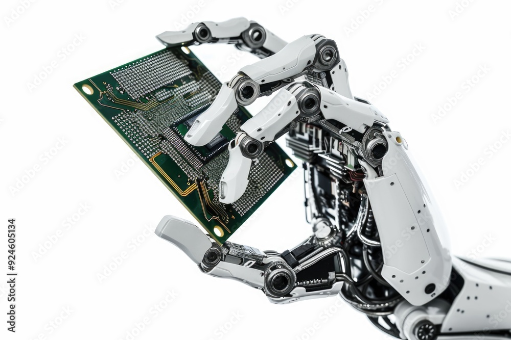 Aufkleber Close-up view of a robot's hand grasping a circuit board