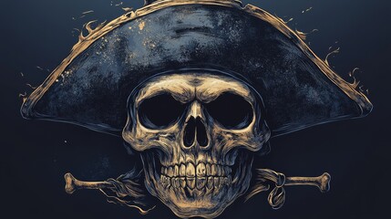 Fototapeta premium Pirate captain mask with tricorn hat, spooky Halloween party accessory, detailed illustration, dark tones, isolated on white background