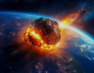 momento del impacto de un meteorito contra el planeta tierra