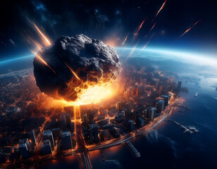 momento del impacto de un meteorito contra el planeta tierra 