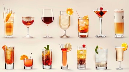 A variety of drinks and beverages displayed together, suitable for use in articles or ads about food and drink options