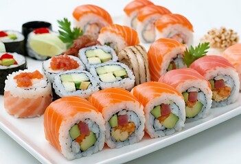 Delicious Sushi rolls served with garnishes, ready for a fine dining experience
