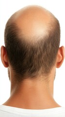 Fototapeta premium A bald man's head in sharp focus against a clean white backdrop, emphasizing the simplicity and tranquility of the moment