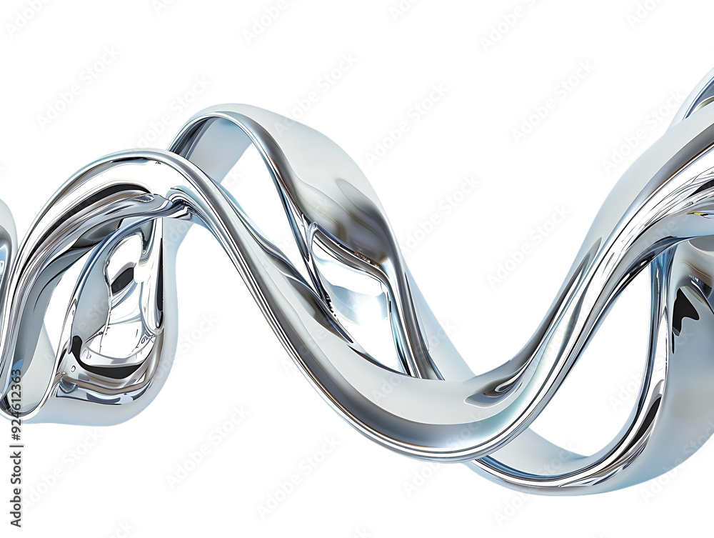 Fototapete abstract liquid metal swirling on a transparent background, abstract silver design with metallic she