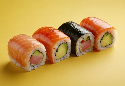 Delicious Sushi rolls served with garnishes, ready for a fine dining experience