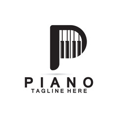Letter P piano logo. Creative design letter P Combination with Keyboard Piano for piano Logo.