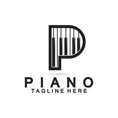 Letter P piano logo. Creative design letter P Combination with Keyboard Piano for piano Logo.