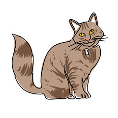 Cartoon Cat Art Print Artline Vector Illustration Design