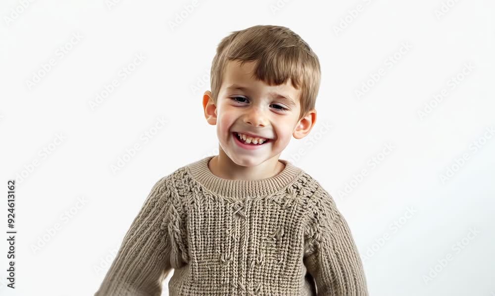 Poster Portrait of a cute little boy in a sweater on a white background