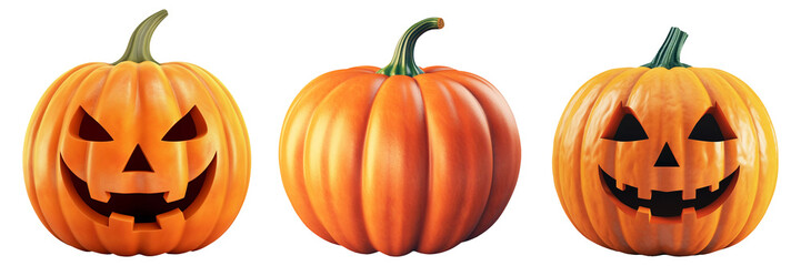 Collection of halloween pumpkins set on transparent background. Generative ai design concept.