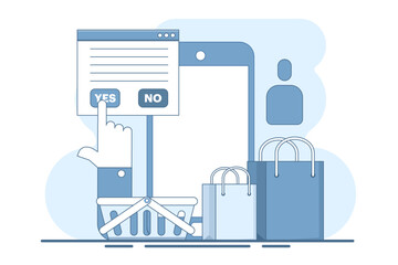 digital transaction concept, carrying out shopping or payment transactions via mobile devices or computers. Electronic wallet, digital payment, online transaction. Website illustration design.