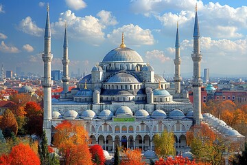 Fototapeta premium The Mosque with Fall Foliage