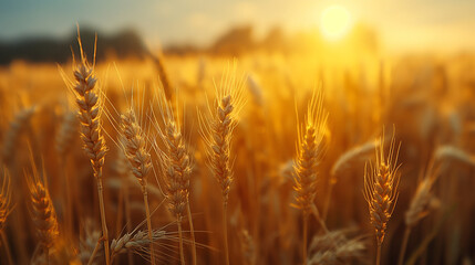 Obraz premium sunlight shining on golden wheat fields, symbolizing a natural harvest and the beauty of agriculture