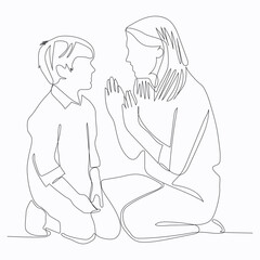 Continuous single-line art of a mother playing with his son.