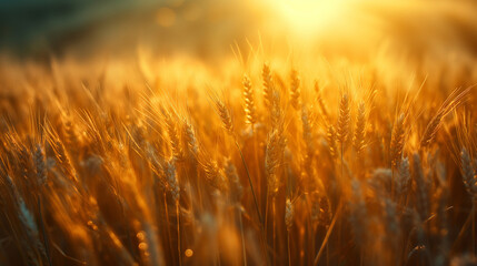 sunlight shining on golden wheat fields, symbolizing a natural harvest and the beauty of agriculture