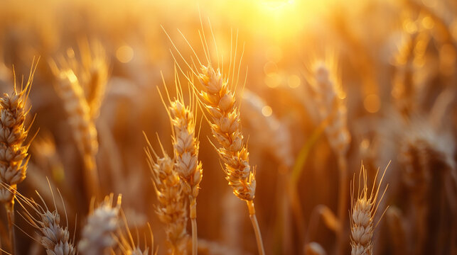 sunlight shining on golden wheat fields, symbolizing a natural harvest and the beauty of agriculture
