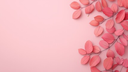 Fototapeta premium Serene Coral-Colored Leaves on Pale Lavender Background with Copy Space, Generative Ai