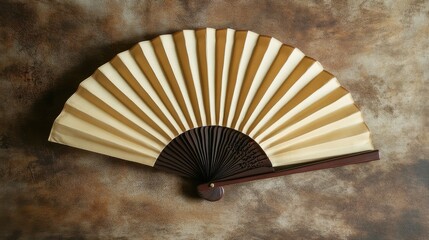 A stylish folding fan in a traditional Japanese setting, accented by flowers and jars with sunlit ambiance.