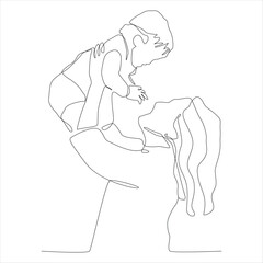 Continuous line art drawing of Mother and baby, mother throws baby up line art.