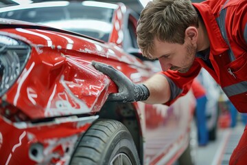 Specialist restores dented car fenders for flawless auto body repair with precision and expertise