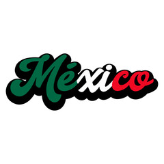 Día de la Independencia de México. Letras palabra México en texto manuscrito con los colores de la bandera de México y sombra © teracreonte