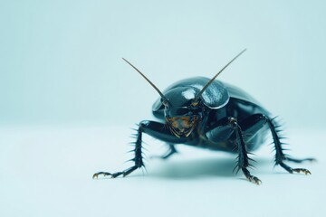 Fototapeta premium Cockroach on a clean white surface, with copy space