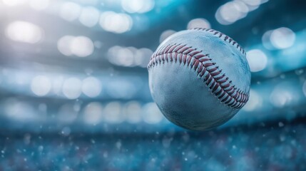 Closeup Baseball player hitting ball with bat,Slow motion Baseball ball flying with stadium background concept of strength,home run,baseball field with grandstand,sport day,space for text.
