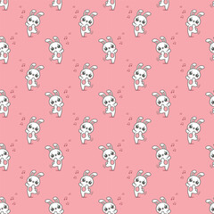 Cute kawaii bunny. Seamless vector pattern with rabbits and kawaii elements. 