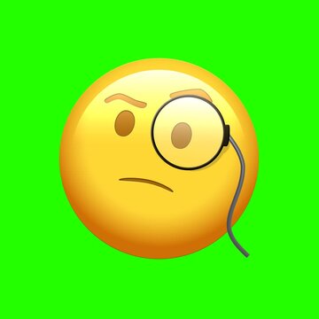 Animated Facebook emoji of a suspicious face with a monocle