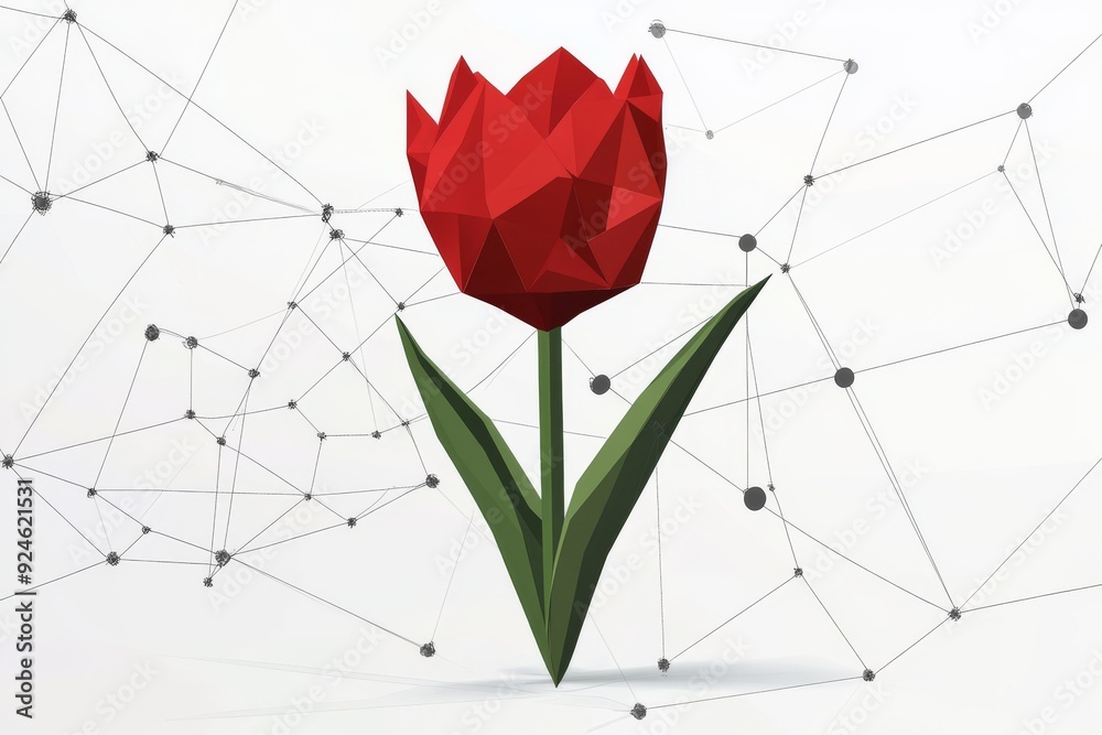 Poster tulip with polygon line on abstract background. low polygonal space with connecting dots and lines. 