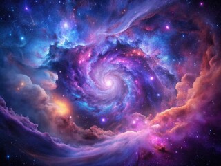 Celestial Nebula Tapestry: Cosmic purple, blue, pink, swirling gas clouds, distant galaxies, interstellar mystery, cosmic beauty
