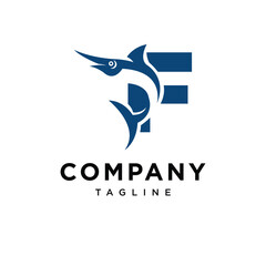 Fototapeta premium Letter F Blue Marlin Fish Logo Icon Vector