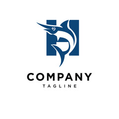 Letter H Blue Marlin Fish Logo Icon Vector