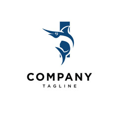 Letter I Blue Marlin Fish Logo Icon Vector