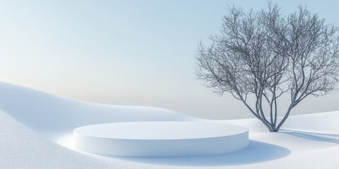 Enchanting Winter Wonderland: Minimalist Snow-Covered Clearing for Product Showcase. AI-Generated 4K Anime-Style Art for Creative Marketing, VTubers, and End-of-Season Sales. Perfect for 2025 Winter H