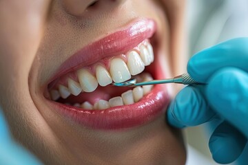 Fototapeta premium A woman is getting her teeth cleaned by a dentist