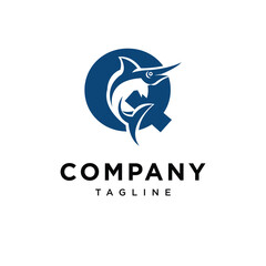 Letter Q Blue Marlin Fish Logo Icon Vector