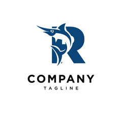 Letter R Blue Marlin Fish Logo Icon Vector